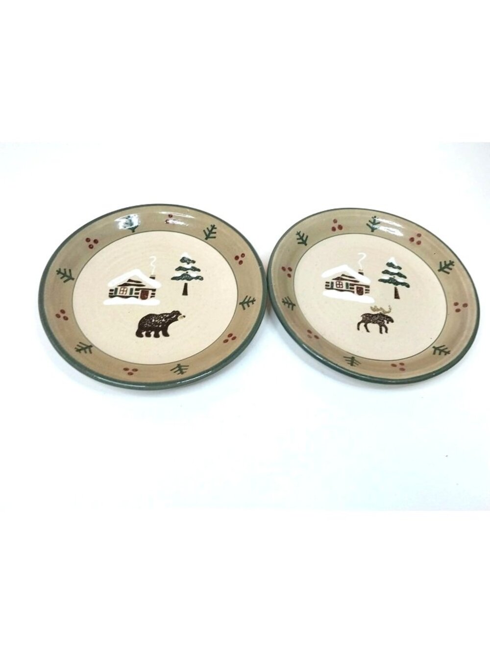 Sonoma Lodge Bear & Moose Stoneware Salad Plates Set Of 2 8" Diameter